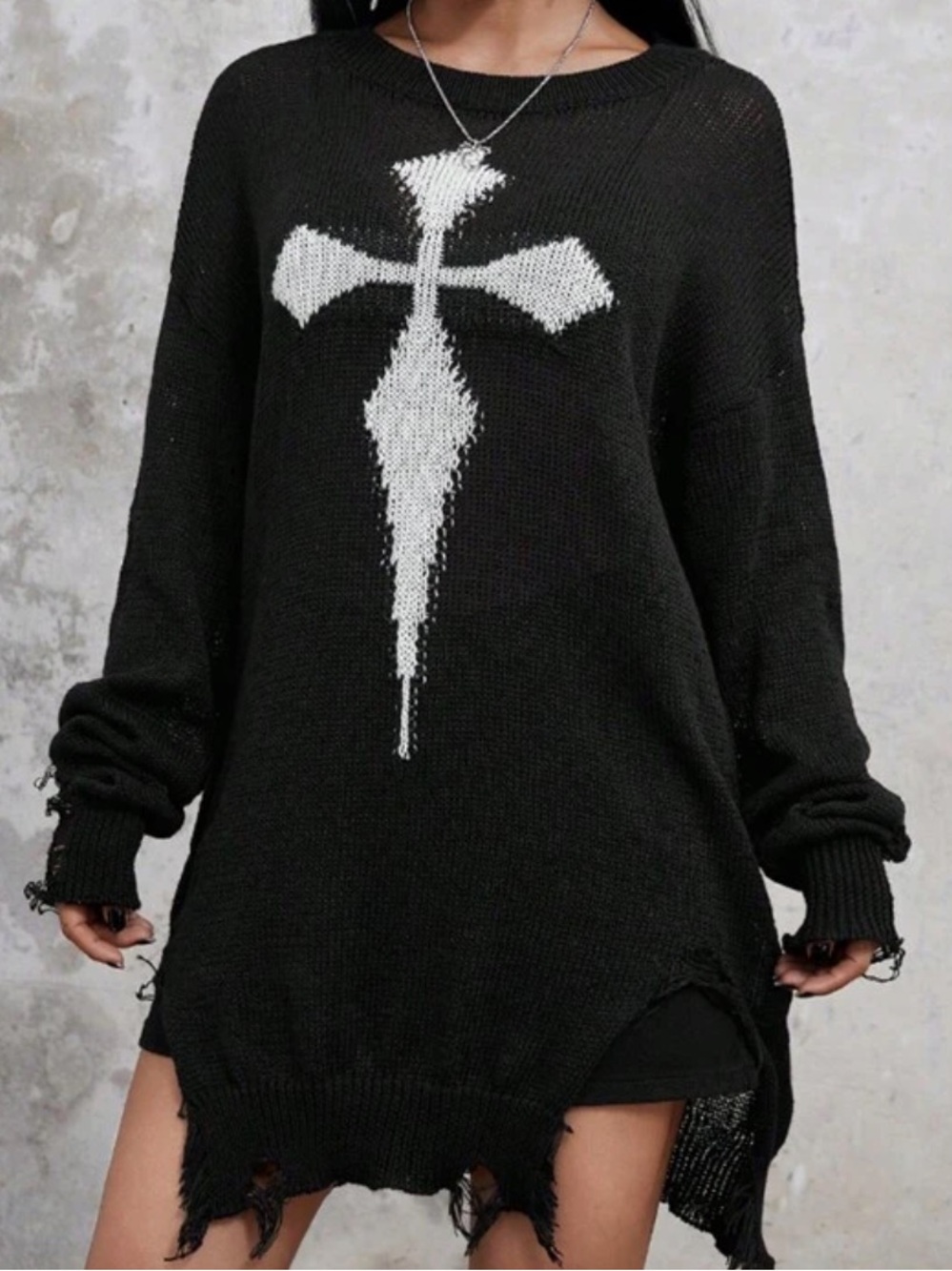 Black Oversized Sweater w/ White Cross